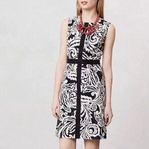 Tabitha Anthropologie sleeveless shift dress black white floral cotton eyelet 10